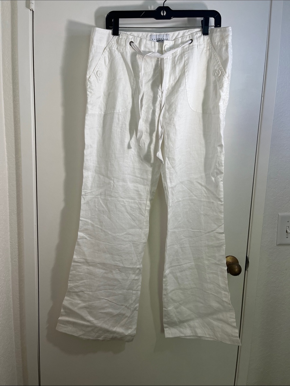 NWT Sanctuary Surplus White 100% Linen Drawstring Wide-Leg Pants Classic Beach